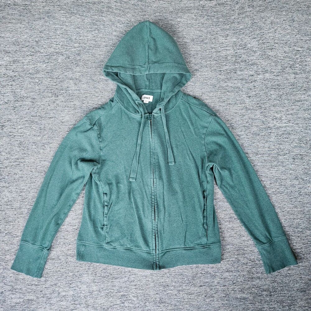PACT Sweatshirt Women's S Green Full Zip Hoodie 100% Organic Cotton Fleece Solid